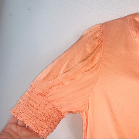 Young Fabulous and Broke ruched button up bubble sleeve blouse pastel peach - Picture 7 of 10